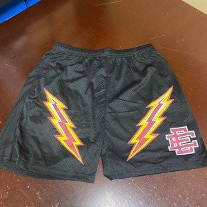 EE Mens White Lightning Bolt Elastic Waist Drawstring Athletic Shorts Size Large